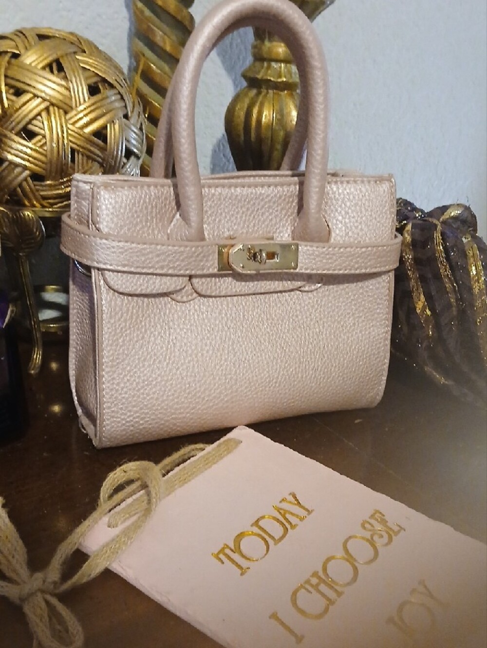 Metallic Pearl Pebbled Leather Bag